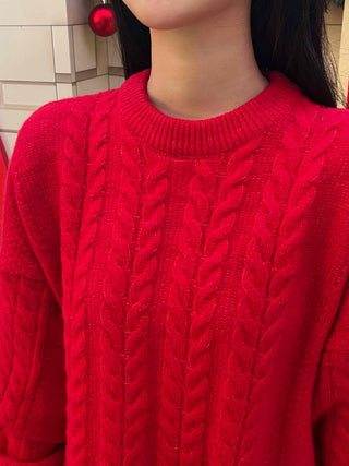 Cable Knit Oversized Round Neck Knit Dress