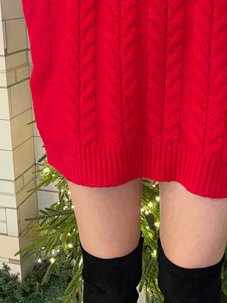 Cable Knit Oversized Round Neck Knit Dress