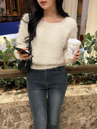 Delicate Fit Angora Touch Fuzzy Crop Knit