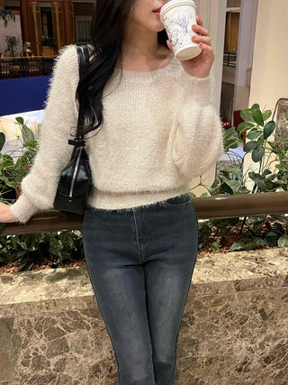 Delicate Fit Angora Touch Fuzzy Crop Knit