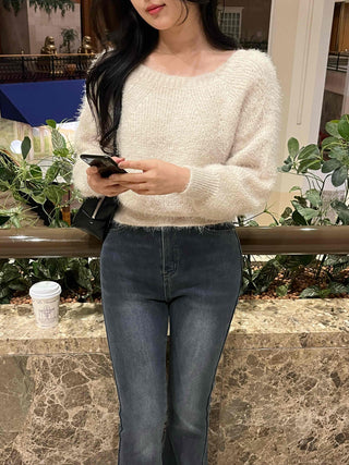Delicate Fit Angora Touch Fuzzy Crop Knit