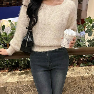 Delicate Fit Angora Touch Fuzzy Crop Knit