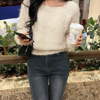 Delicate Fit Angora Touch Fuzzy Crop Knit