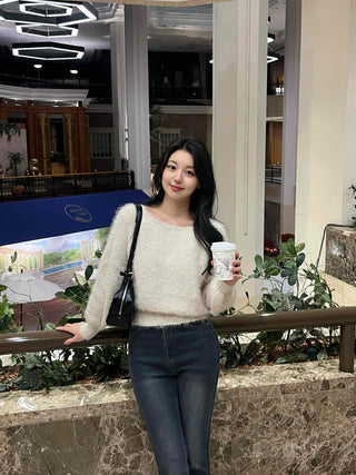 Delicate Fit Angora Touch Fuzzy Crop Knit