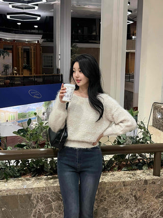 Delicate Fit Angora Touch Fuzzy Crop Knit