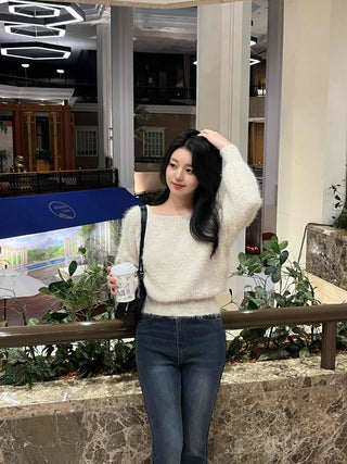 Delicate Fit Angora Touch Fuzzy Crop Knit