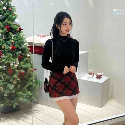 Slim Fit High-Neck Basic Ribbed Long Sleeve T-Shirt