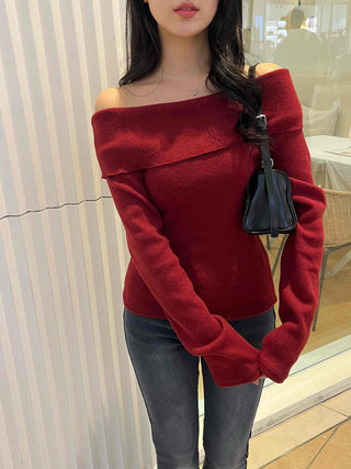 Lovely Off-Shoulder Slim Fit Velvet Long Sleeve T-Shirt