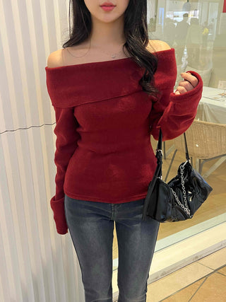 Lovely Off-Shoulder Slim Fit Velvet Long Sleeve T-Shirt