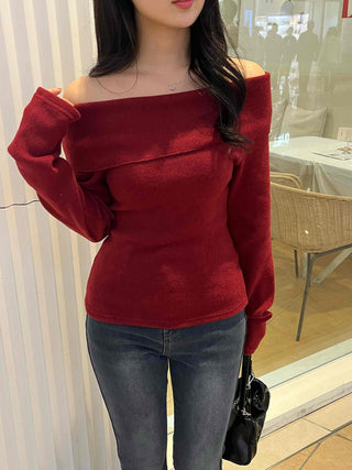Lovely Off-Shoulder Slim Fit Velvet Long Sleeve T-Shirt