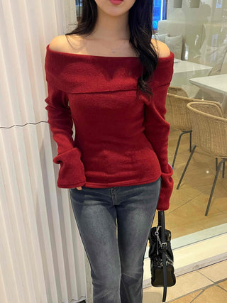 Lovely Off-Shoulder Slim Fit Velvet Long Sleeve T-Shirt