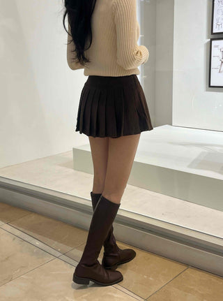 School Look Pleated Slit Corduroy Mini Skirt