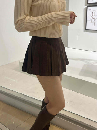 School Look Pleated Slit Corduroy Mini Skirt