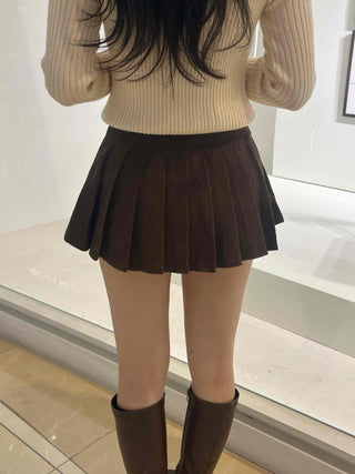 School Look Pleated Slit Corduroy Mini Skirt
