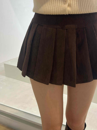 School Look Pleated Slit Corduroy Mini Skirt