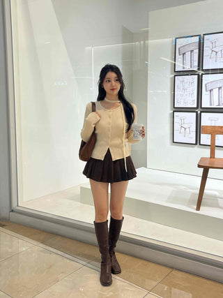 School Look Pleated Slit Corduroy Mini Skirt