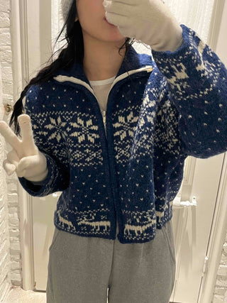 Snow Nordic Fair Isle Knit Zip-Up Oversized Jumper