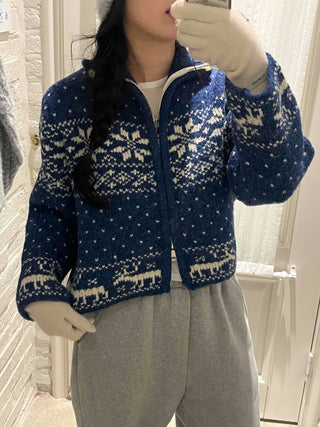 Snow Nordic Fair Isle Knit Zip-Up Oversized Jumper