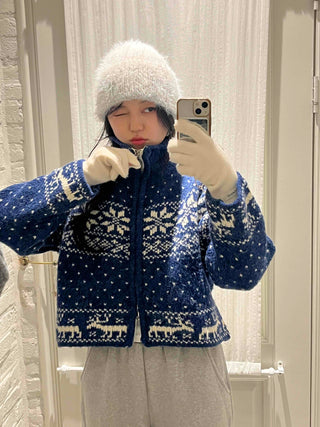 Snow Nordic Fair Isle Knit Zip-Up Oversized Jumper
