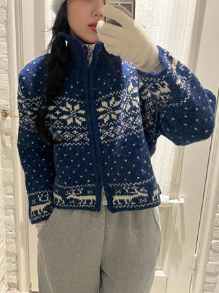 Snow Nordic Fair Isle Knit Zip-Up Oversized Jumper