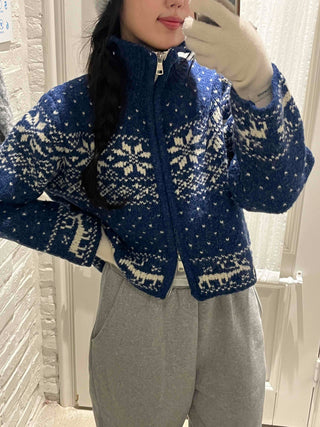 Snow Nordic Fair Isle Knit Zip-Up Oversized Jumper