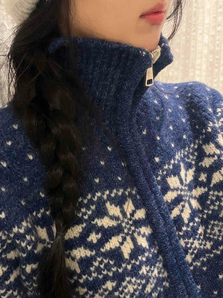 Snow Nordic Fair Isle Knit Zip-Up Oversized Jumper
