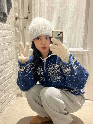 Snow Nordic Fair Isle Knit Zip-Up Oversized Jumper