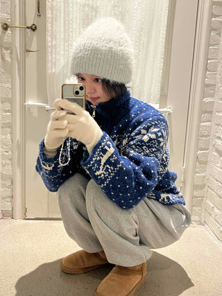 Snow Nordic Fair Isle Knit Zip-Up Oversized Jumper