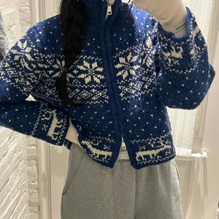 Snow Nordic Fair Isle Knit Zip-Up Oversized Jumper