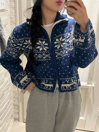 Snow Nordic Fair Isle Knit Zip-Up Oversized Jumper