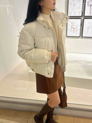Oversized Stand Collar Leather Short Padded Jumper