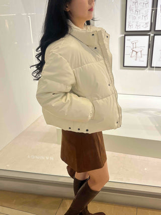 Oversized Stand Collar Leather Short Padded Jumper