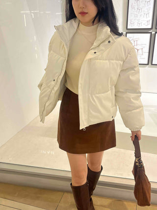 Oversized Stand Collar Leather Short Padded Jumper