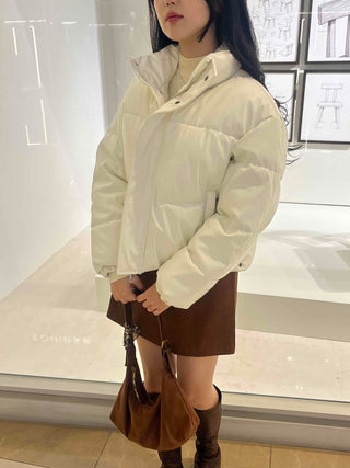 Oversized Stand Collar Leather Short Padded Jumper