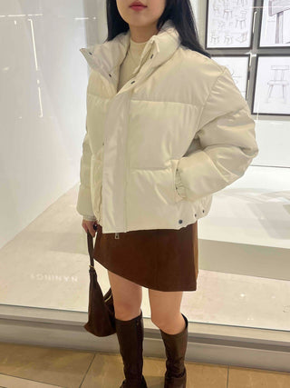 Oversized Stand Collar Leather Short Padded Jumper