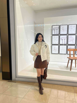 Oversized Stand Collar Leather Short Padded Jumper