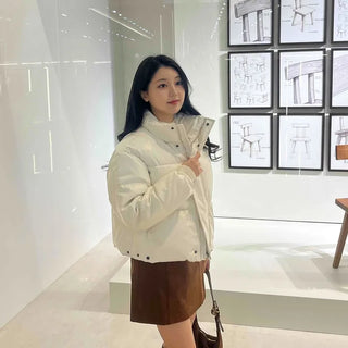 Oversized Stand Collar Leather Short Padded Jumper