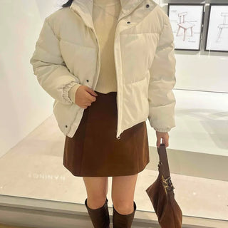 Oversized Stand Collar Leather Short Padded Jumper