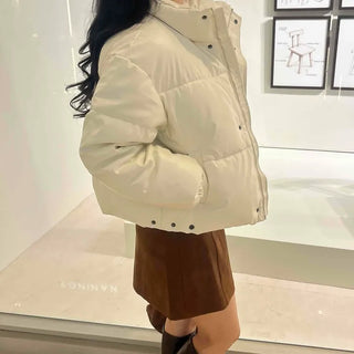 Oversized Stand Collar Leather Short Padded Jumper