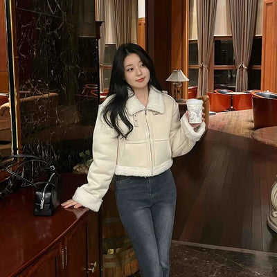 Boa Fleece Crop Zip-Up Jacket