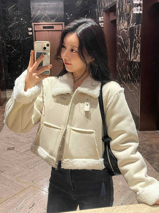 Boa Fleece Crop Zip-Up Jacket