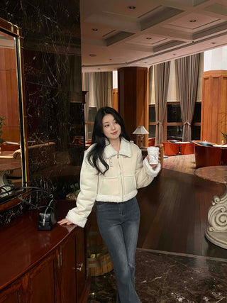 Boa Fleece Crop Zip-Up Jacket