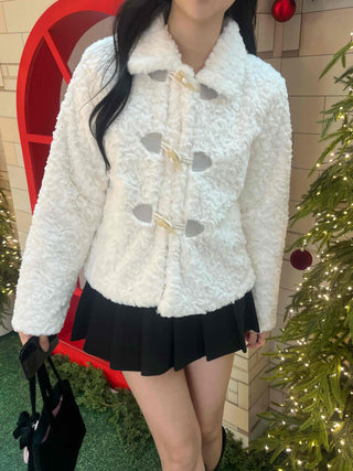 Curly Collar Toggle Button Sherpa Coat