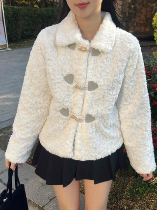 Curly Collar Toggle Button Sherpa Coat