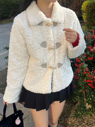 Curly Collar Toggle Button Sherpa Coat