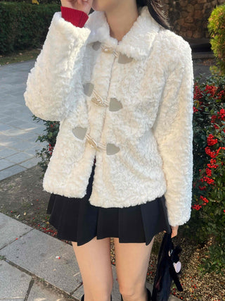 Curly Collar Toggle Button Sherpa Coat