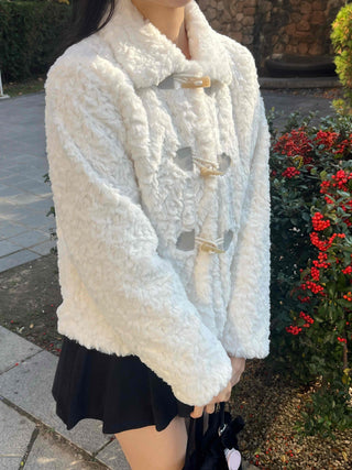 Curly Collar Toggle Button Sherpa Coat