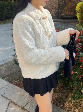Curly Collar Toggle Button Sherpa Coat