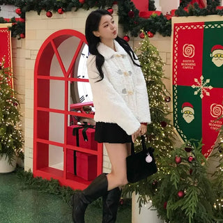 Curly Collar Toggle Button Sherpa Coat