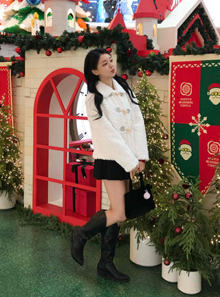 Curly Collar Toggle Button Sherpa Coat